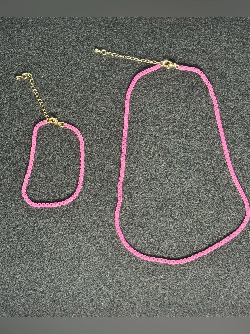Pink Enamel Box Chain Necklace & Bracelet Set - Picture 1 of 1